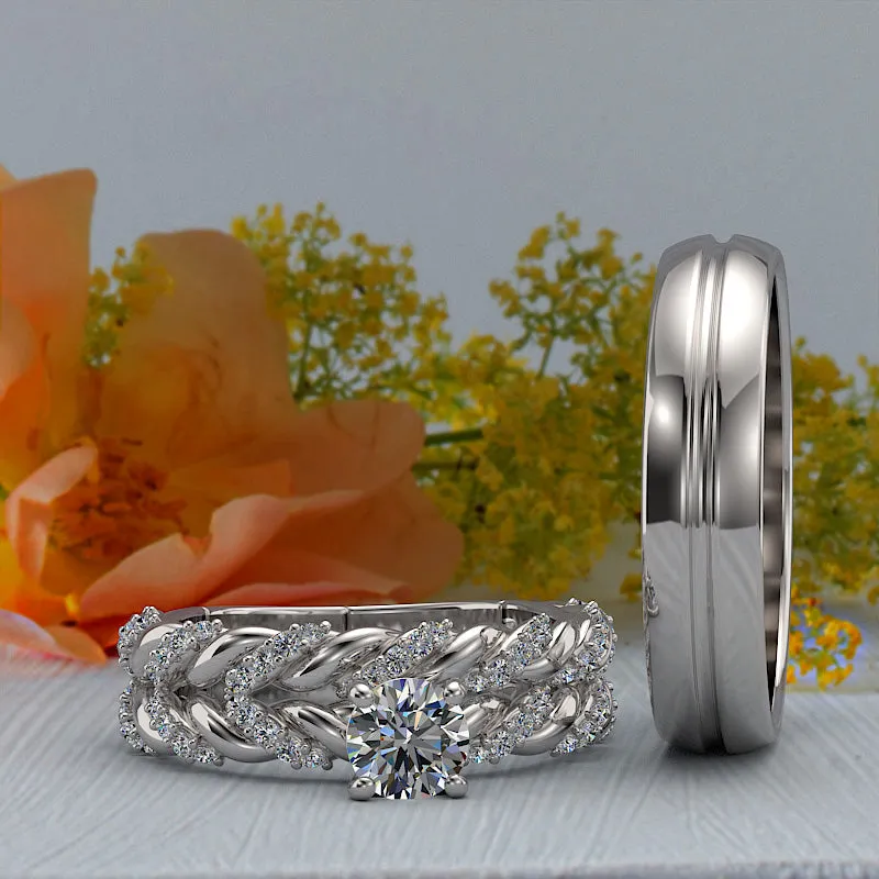 0.86 carat Diamond Wedding Ring Set with Twisted Trio Design - Style 02US18A