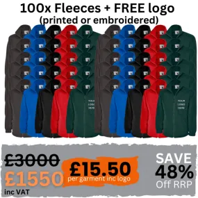 100 embroidered workwear fleeces pack with custom logo for company/team - printed or embroidered.