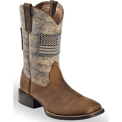 10023359 Ariat Men's Distressed Brown Sage Camo Sport Patriot Western Boots - Square Toe