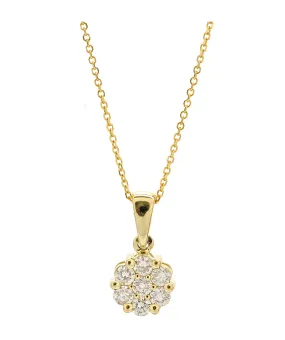 10K Yellow Gold Diamond Cluster Pendant and Earring Set