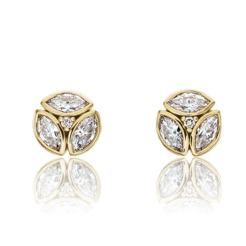 1/2CTW Marquise Diamond Bezel Set Cluster Stud Earrings