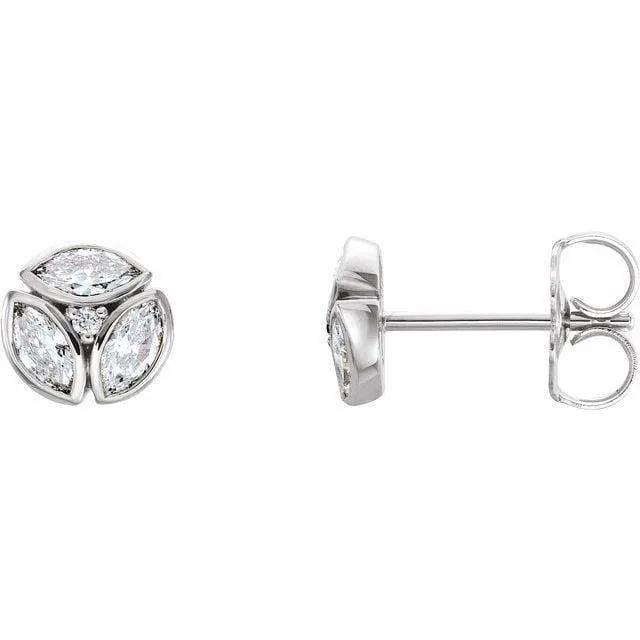 1/2CTW Marquise Diamond Bezel Set Cluster Stud Earrings