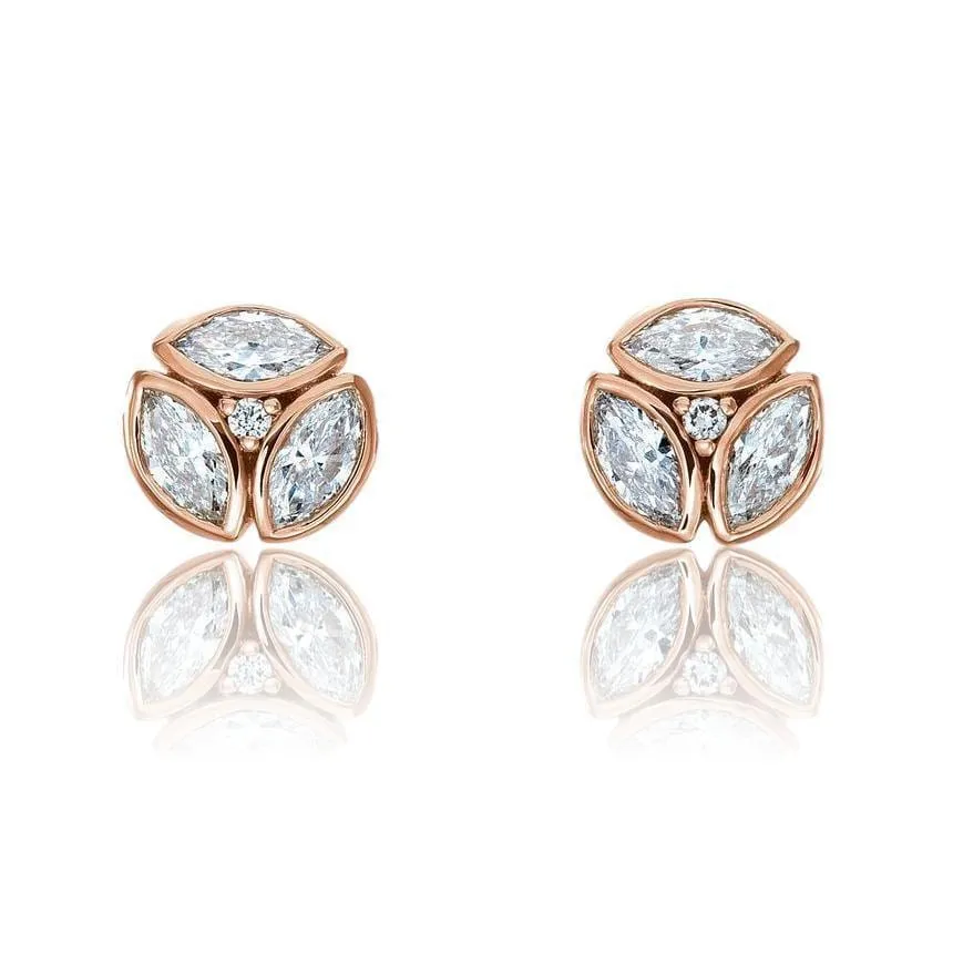 1/2CTW Marquise Diamond Bezel Set Cluster Stud Earrings