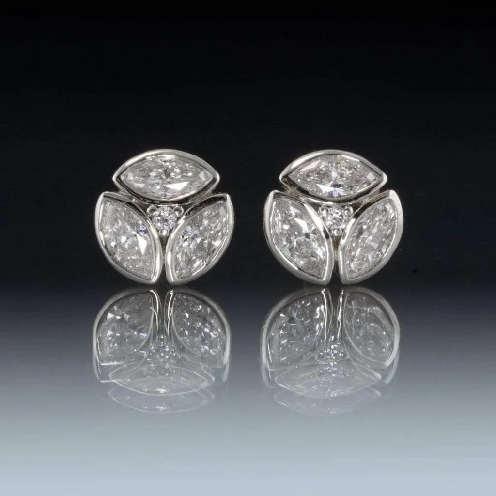 1/2CTW Marquise Diamond Bezel Set Cluster Stud Earrings