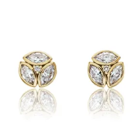 1/2CTW Marquise Diamond Bezel Set Cluster Stud Earrings