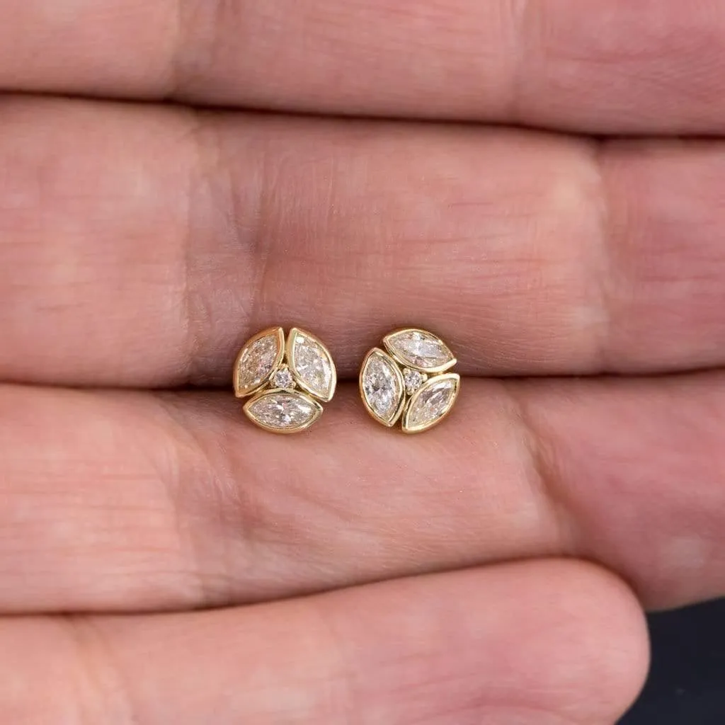 1/2CTW Marquise Diamond Bezel Set Cluster Stud Earrings