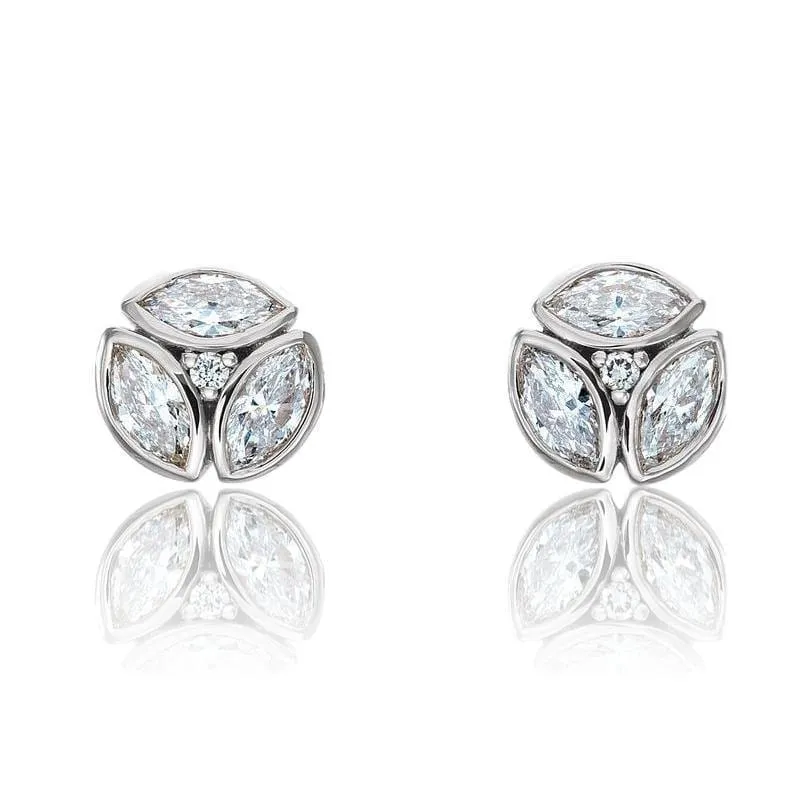 1/2CTW Marquise Diamond Bezel Set Cluster Stud Earrings