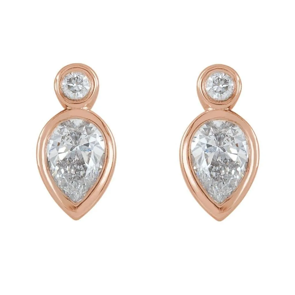 1/3 CTW Pear Diamond Bezel Set Stud Earrings