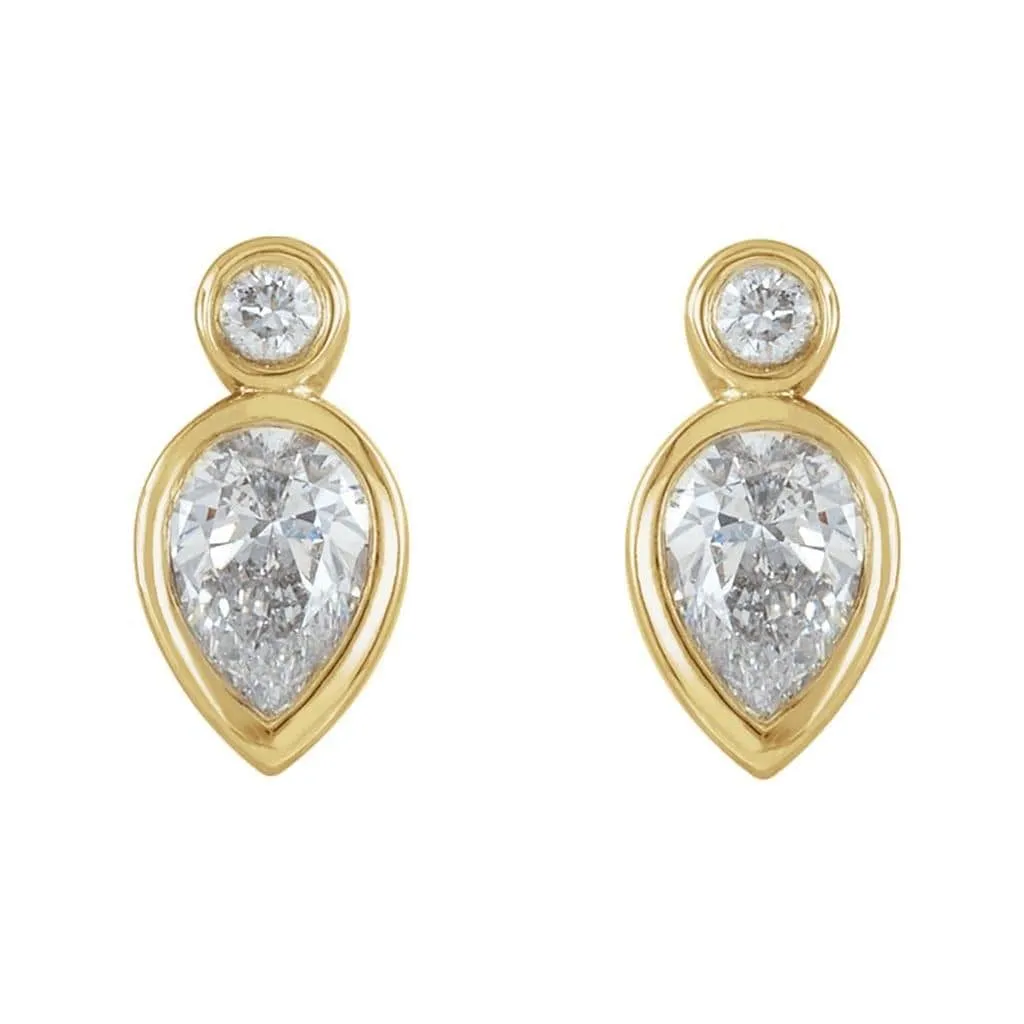 1/3 CTW Pear Diamond Bezel Set Stud Earrings