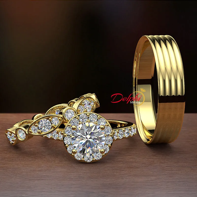 1.4 carat Diamond Wedding Ring Set with Gold Band - 01US42A