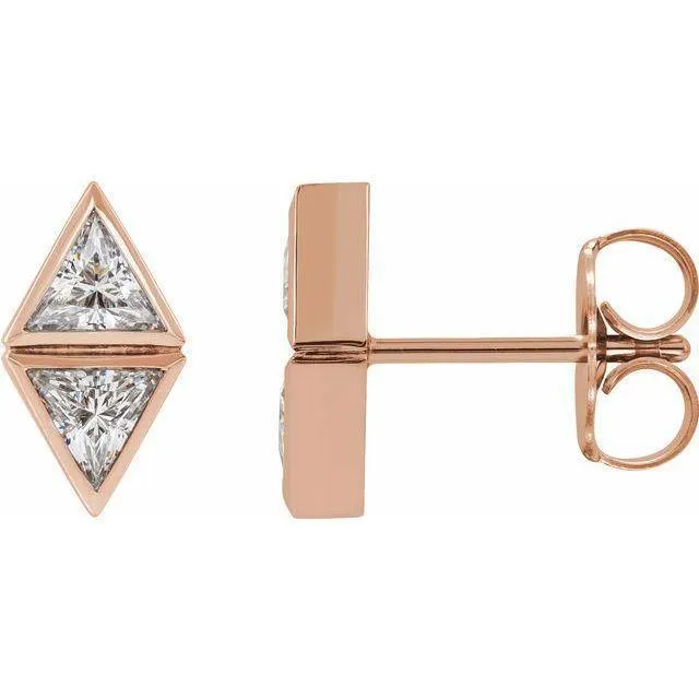 1/4 CTW Geometric Triangle Diamond Bezel Set 2-Stone Stud Earrings