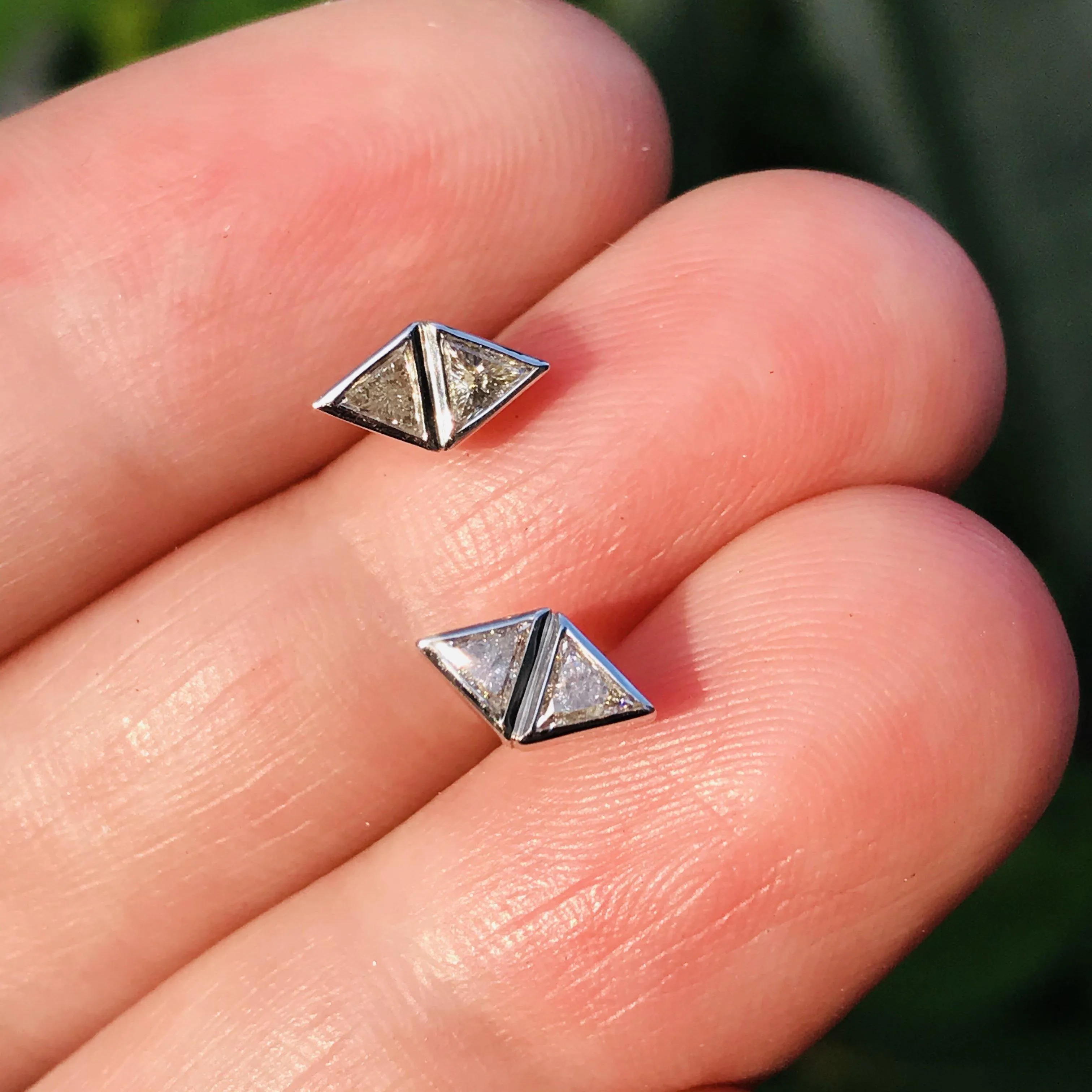 1/4 CTW Geometric Triangle Diamond Bezel Set 2-Stone Stud Earrings