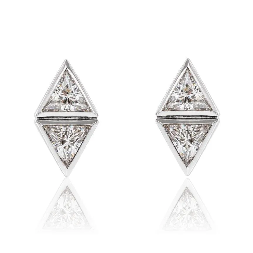 1/4 CTW Geometric Triangle Diamond Bezel Set 2-Stone Stud Earrings