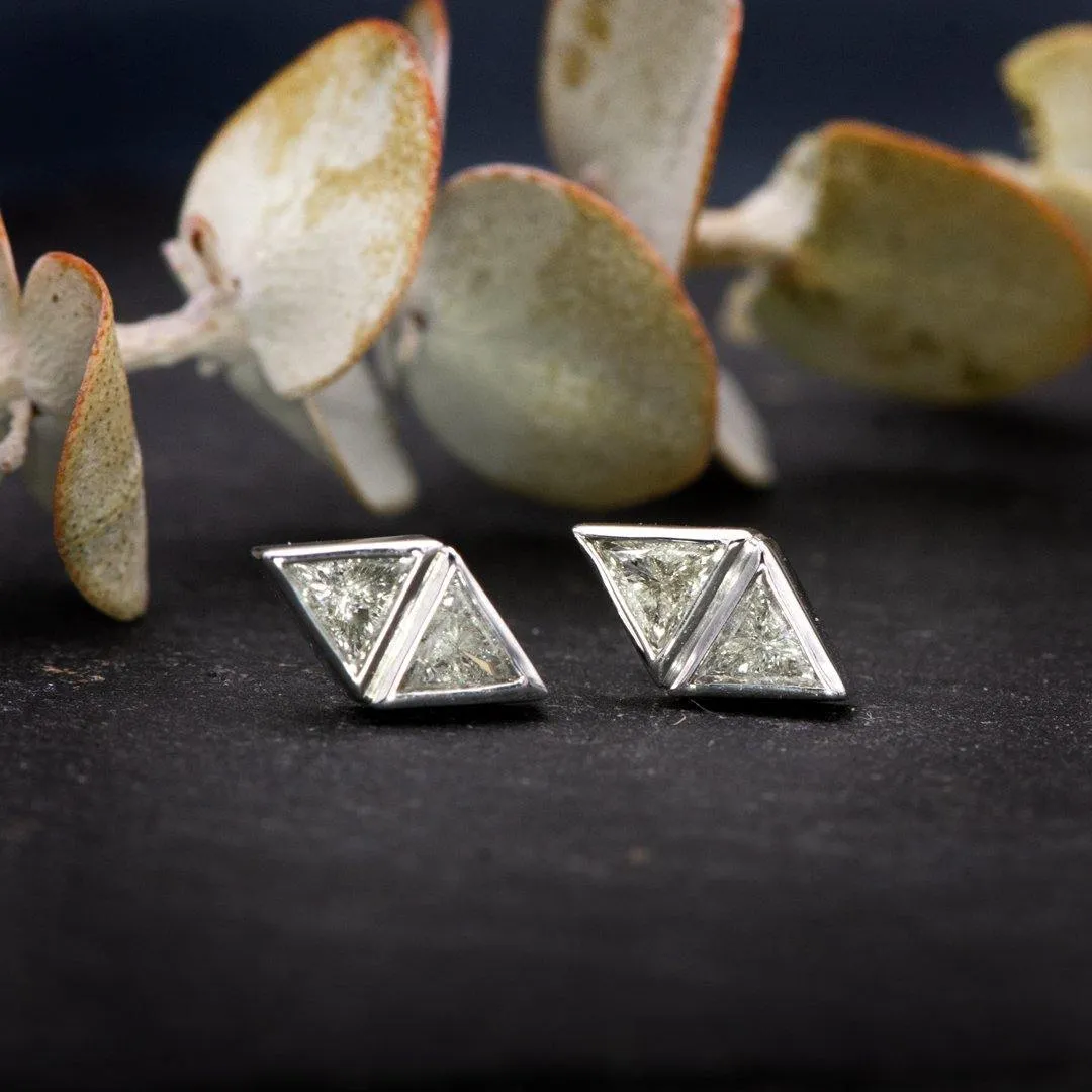 1/4 CTW Geometric Triangle Diamond Bezel Set 2-Stone Stud Earrings