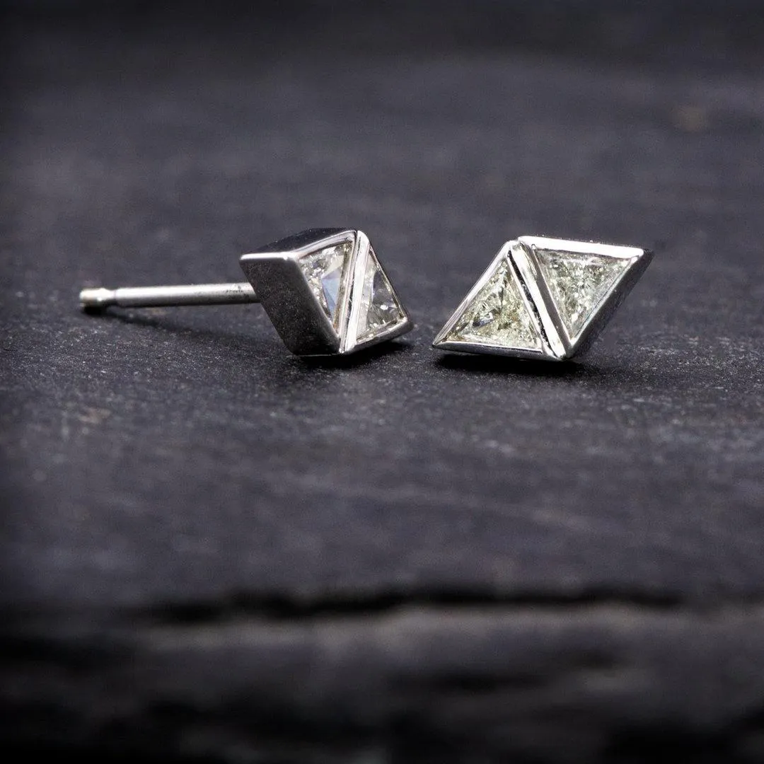 1/4 CTW Geometric Triangle Diamond Bezel Set 2-Stone Stud Earrings