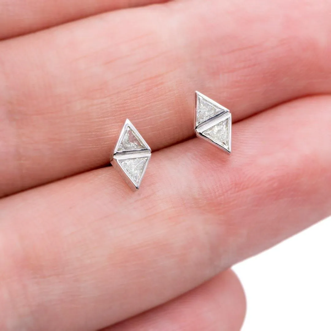 1/4 CTW Geometric Triangle Diamond Bezel Set 2-Stone Stud Earrings