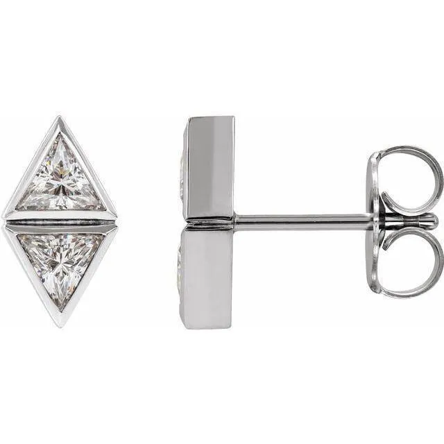 1/4 CTW Geometric Triangle Diamond Bezel Set 2-Stone Stud Earrings