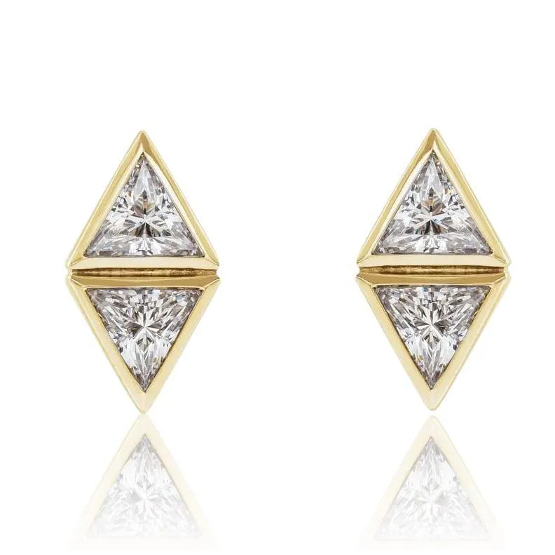 1/4 CTW Geometric Triangle Diamond Bezel Set 2-Stone Stud Earrings