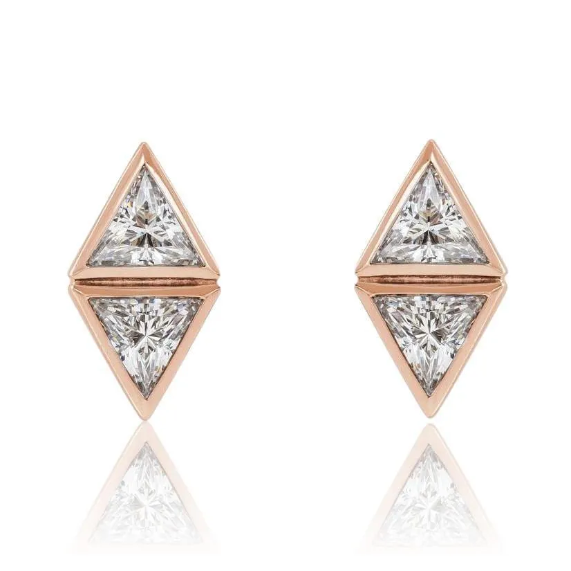 1/4 CTW Geometric Triangle Diamond Bezel Set 2-Stone Stud Earrings