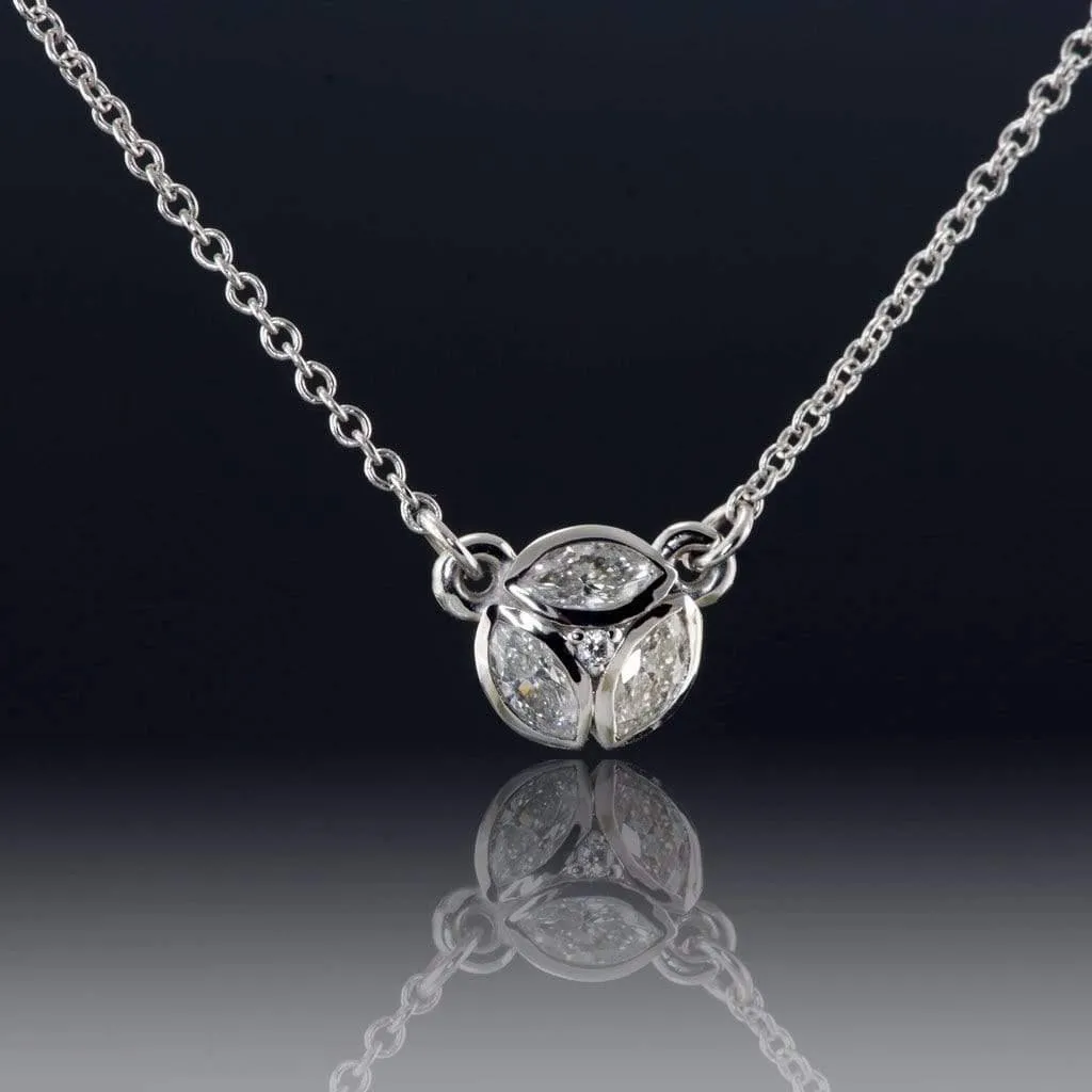 1/4CTW Marquise Diamond Bezel Set Cluster Pendant Necklace