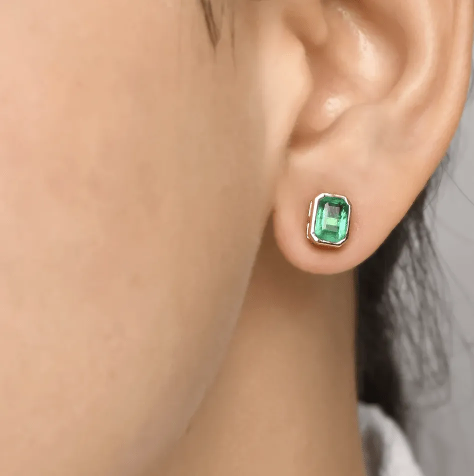 14K & 18K Gold Emerald Bezel Set Stud Earrings