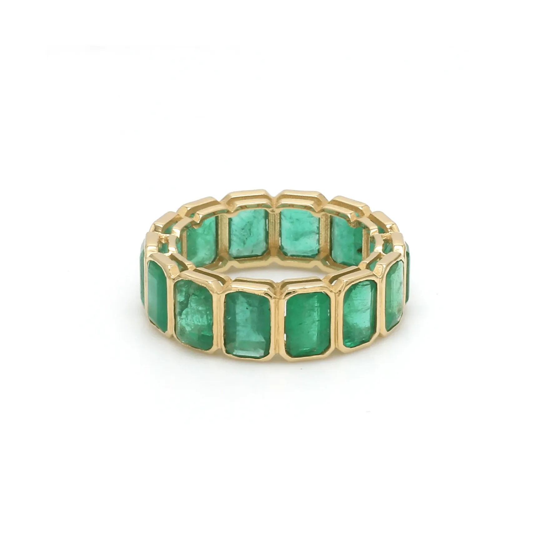 14K & 18K Gold Emerald Eternity Ring, Bezel Set