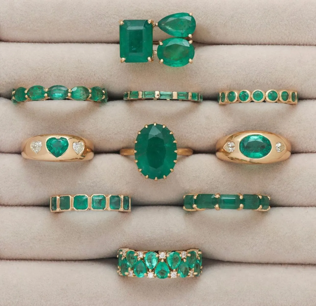 14K & 18K Gold Emerald Eternity Ring, Bezel Set