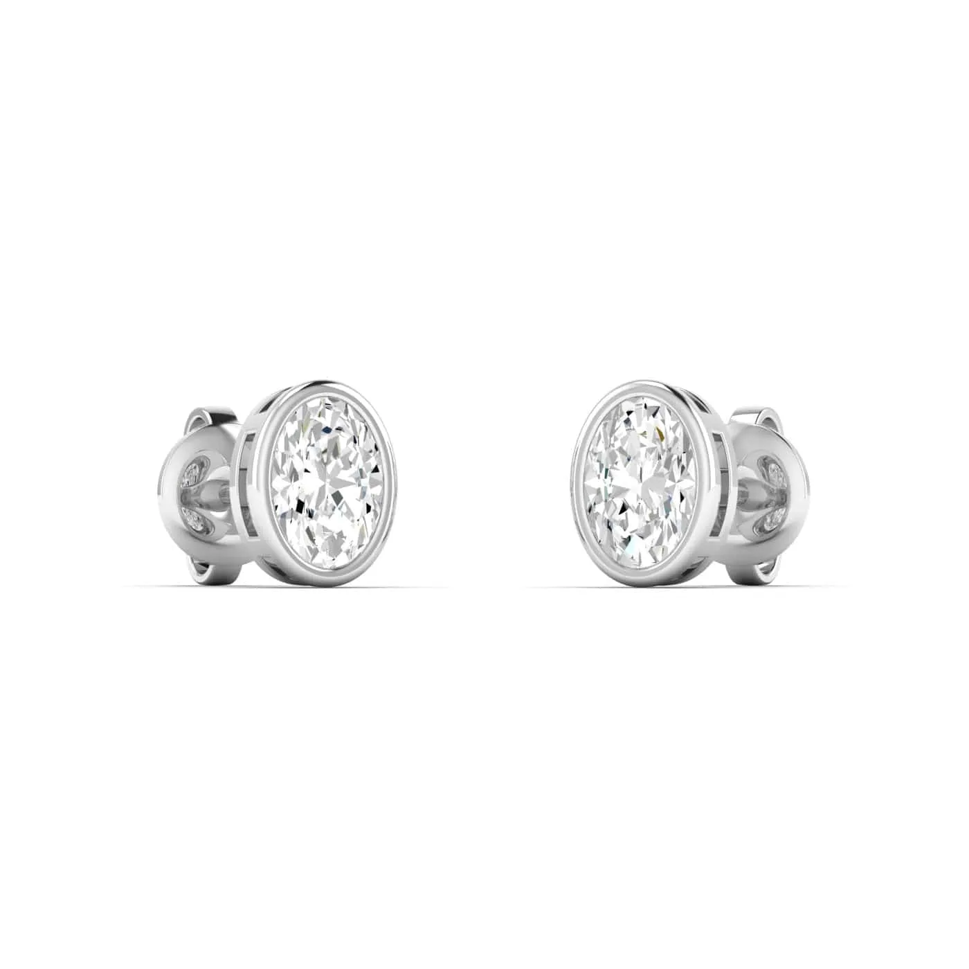 14K & 18K Gold Oval Bezel Set Diamond Stud Earrings