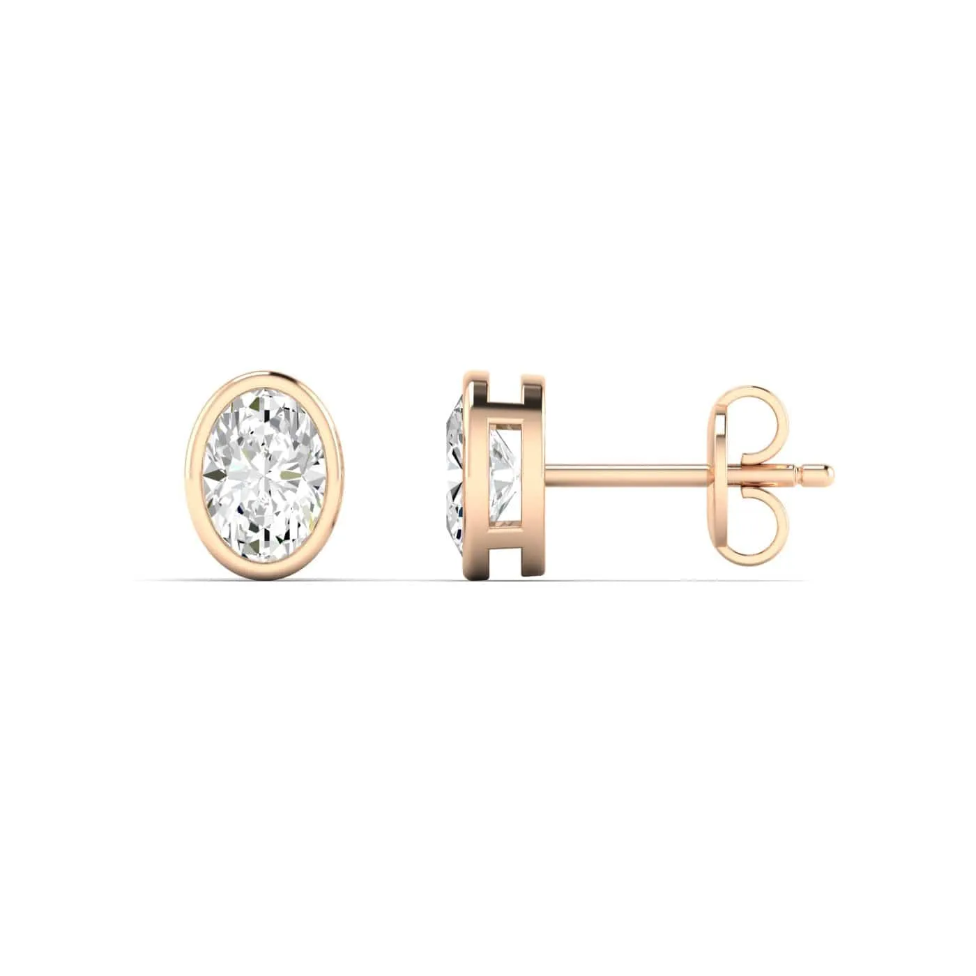 14K & 18K Gold Oval Bezel Set Diamond Stud Earrings