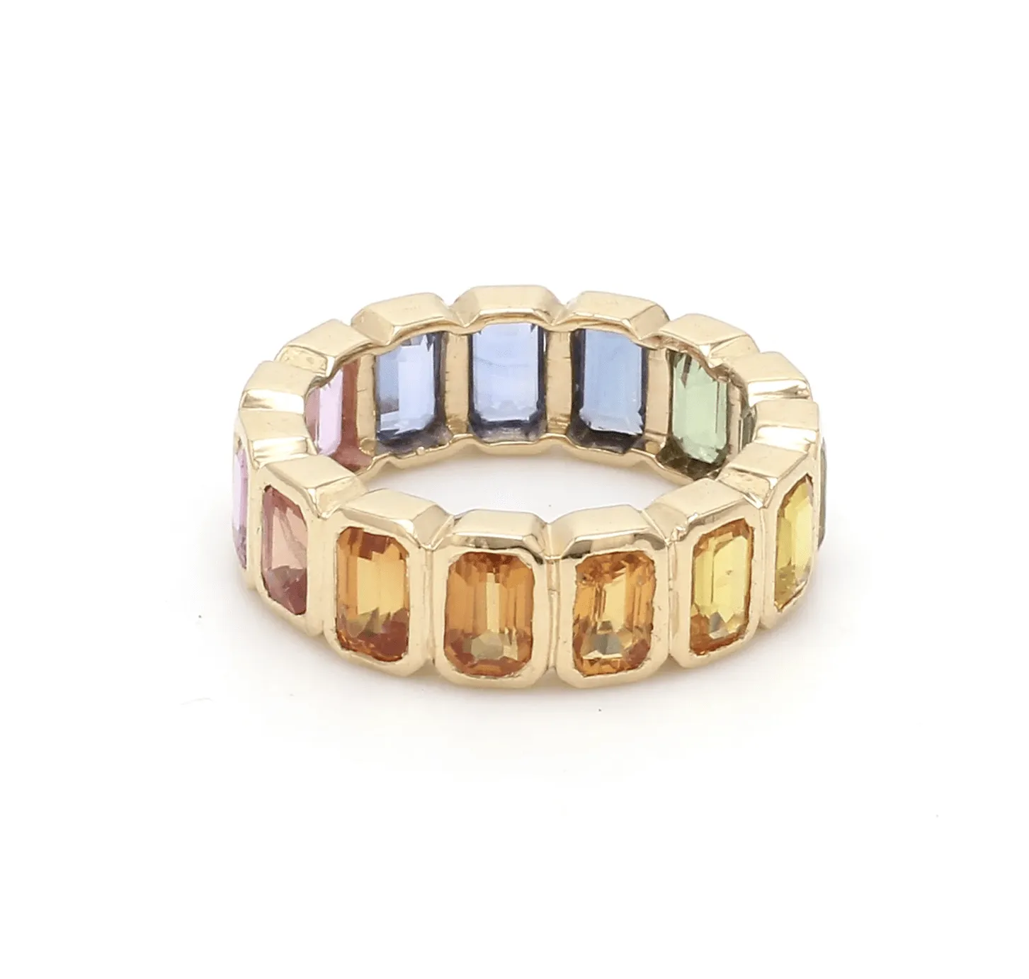 14K & 18K Gold Rainbow Eternity Ring, Bezel Set