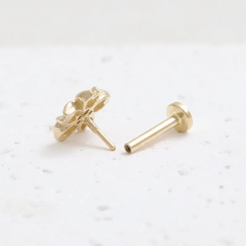 14K Real Gold CZ or Moissanite Genuine Diamond Cherry Blossom Helix Cartilage Tragus Inner Conch Internally Threaded Flat Back E