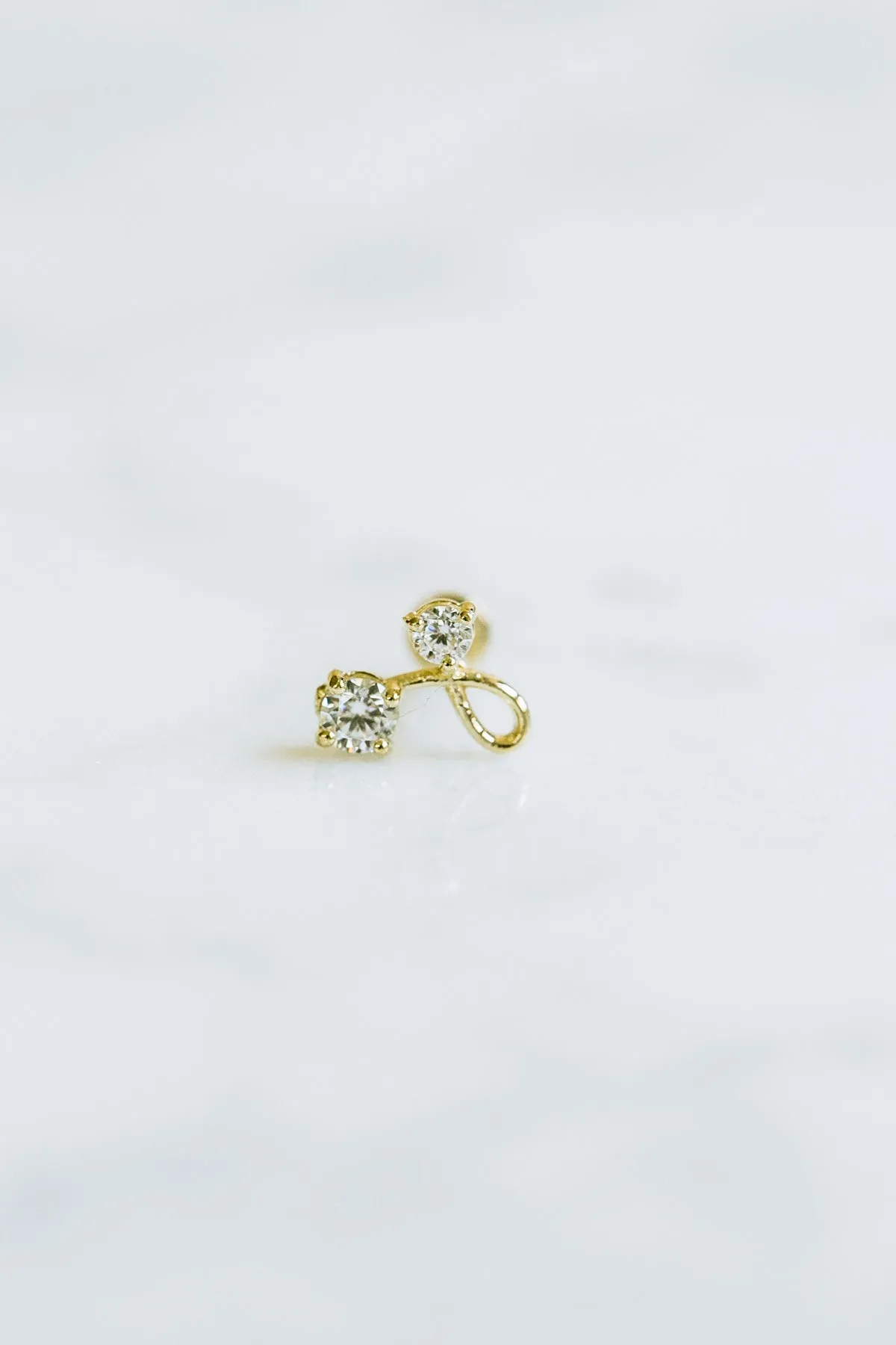 14K Real Gold CZ or Moissanite Genuine Diamond Cherry Helix Cartilage Tragus Inner Conch Internally Threaded Flat Back Earring L