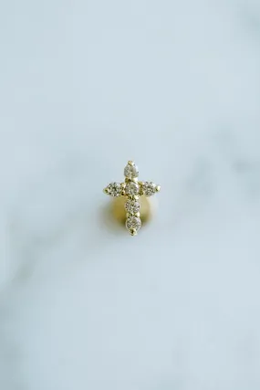 14K Real Gold CZ or Moissanite Genuine Diamond Tiny Cross Helix Cartilage Tragus Inner Conch Internally Threaded Flat Back Earri