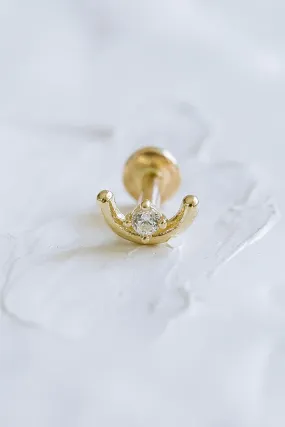 14K Real Gold CZ or Moissanite Genuine Diamond Tiny Curved Bar Helix Cartilage Tragus Inner Conch Internally Threaded Flat Back 