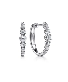 14K White Gold 20mm Buttercup Set Diamond Classic Oval Hoop Earrings