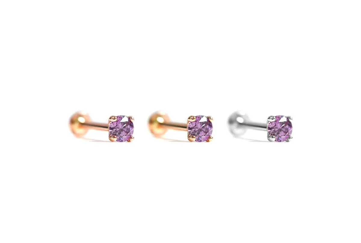 14k Yellow Gold Birthstone 3mm Tragus Cartilage Helix Internally threaded Flat Back Earring Labret Stud