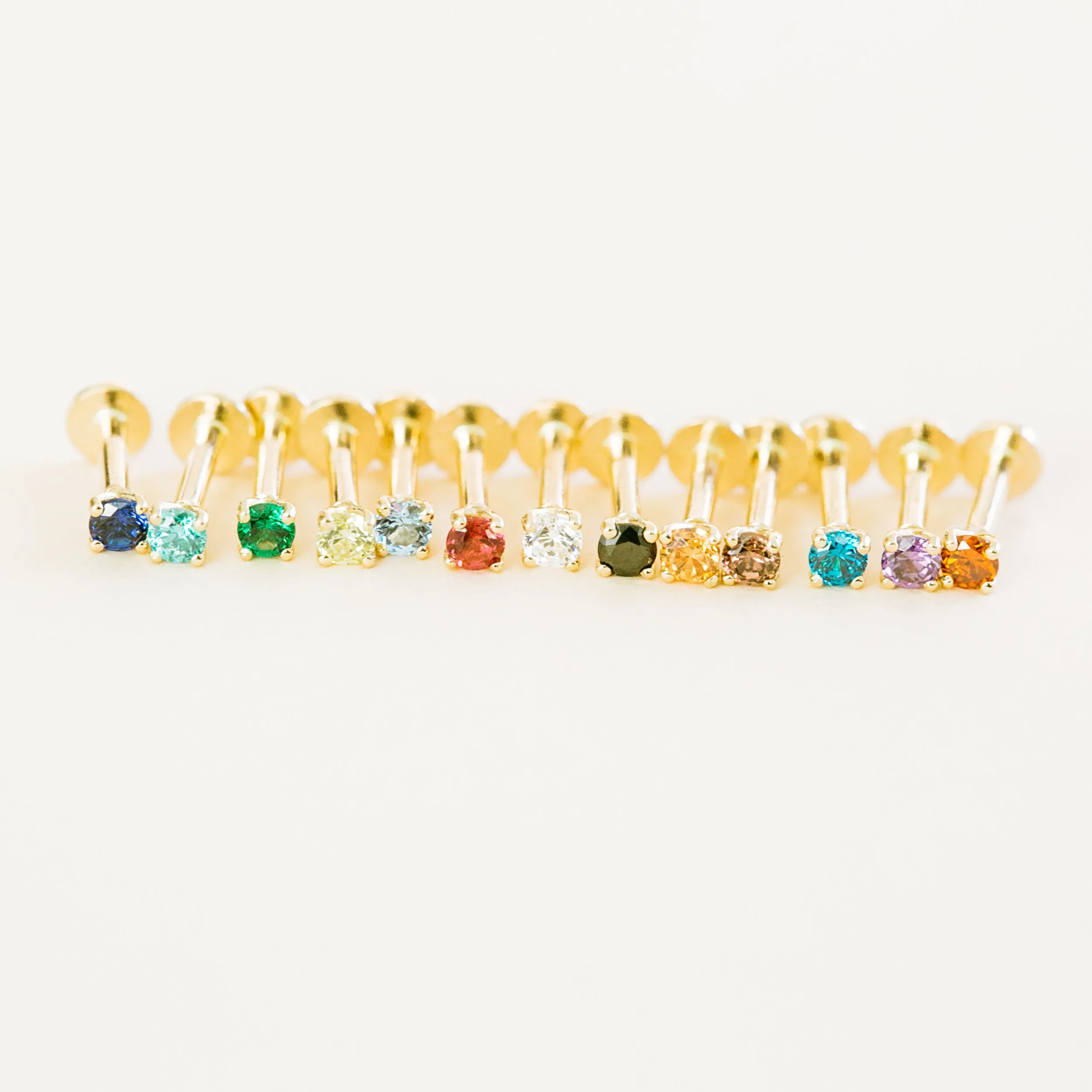 14k Yellow Gold Birthstone 4mm Tragus Cartilage Helix Internally threaded Flat Back Earring Labret Stud