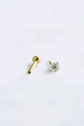 16g 14K Real Gold Tragus Cartilage Inner Conch Helix Internally threaded 3mm Cz Flat Back Earring 6.5mm Labret