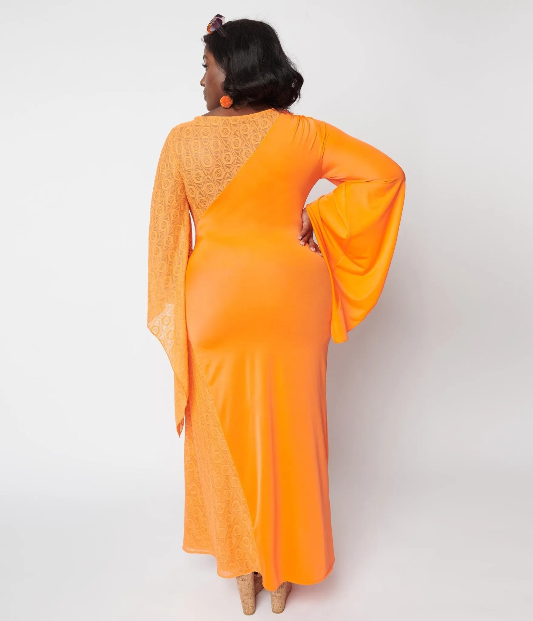 Neon Orange Lace Maxi Dress from the 1970s