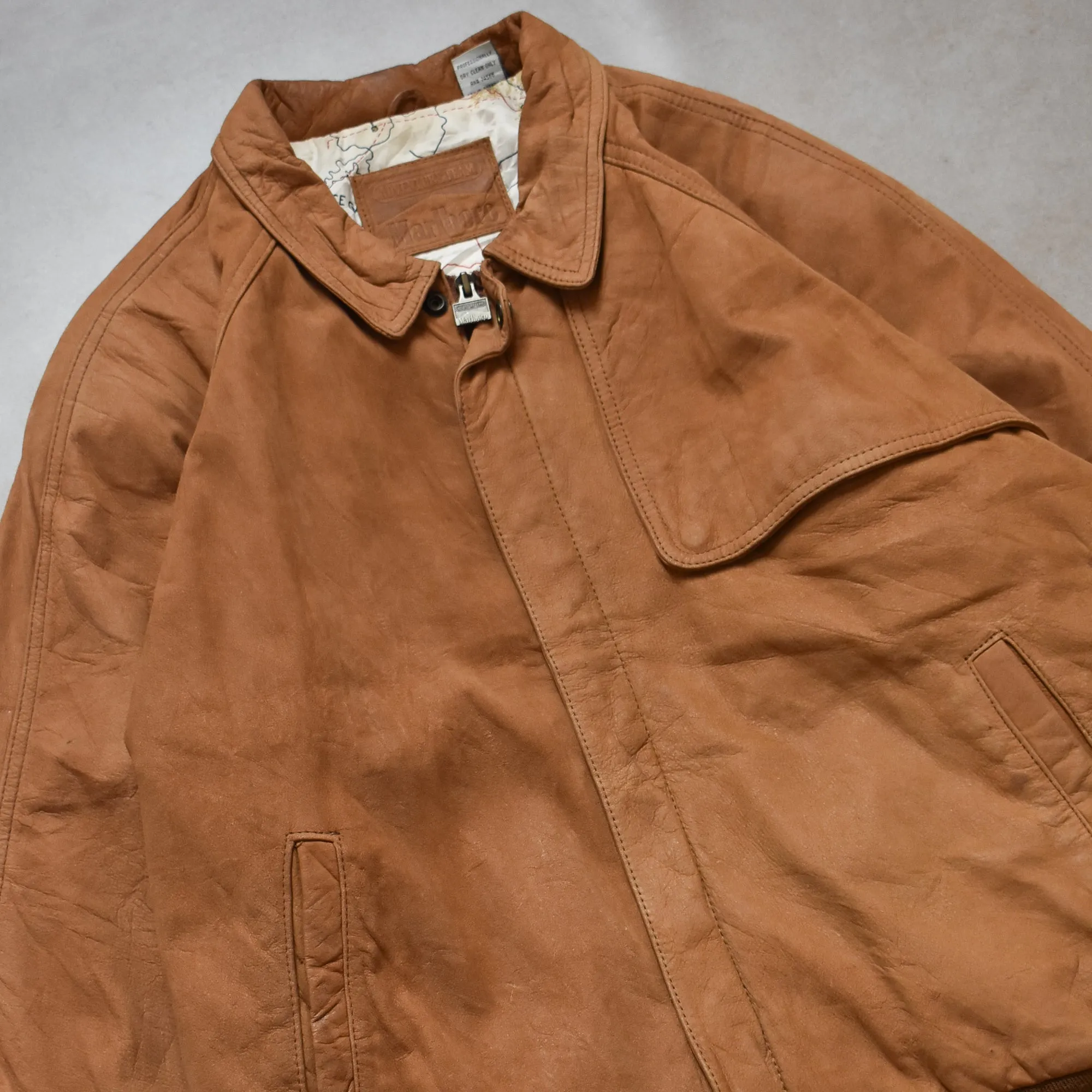 1990s Marlboro Leather Collared Tan Jacket - M