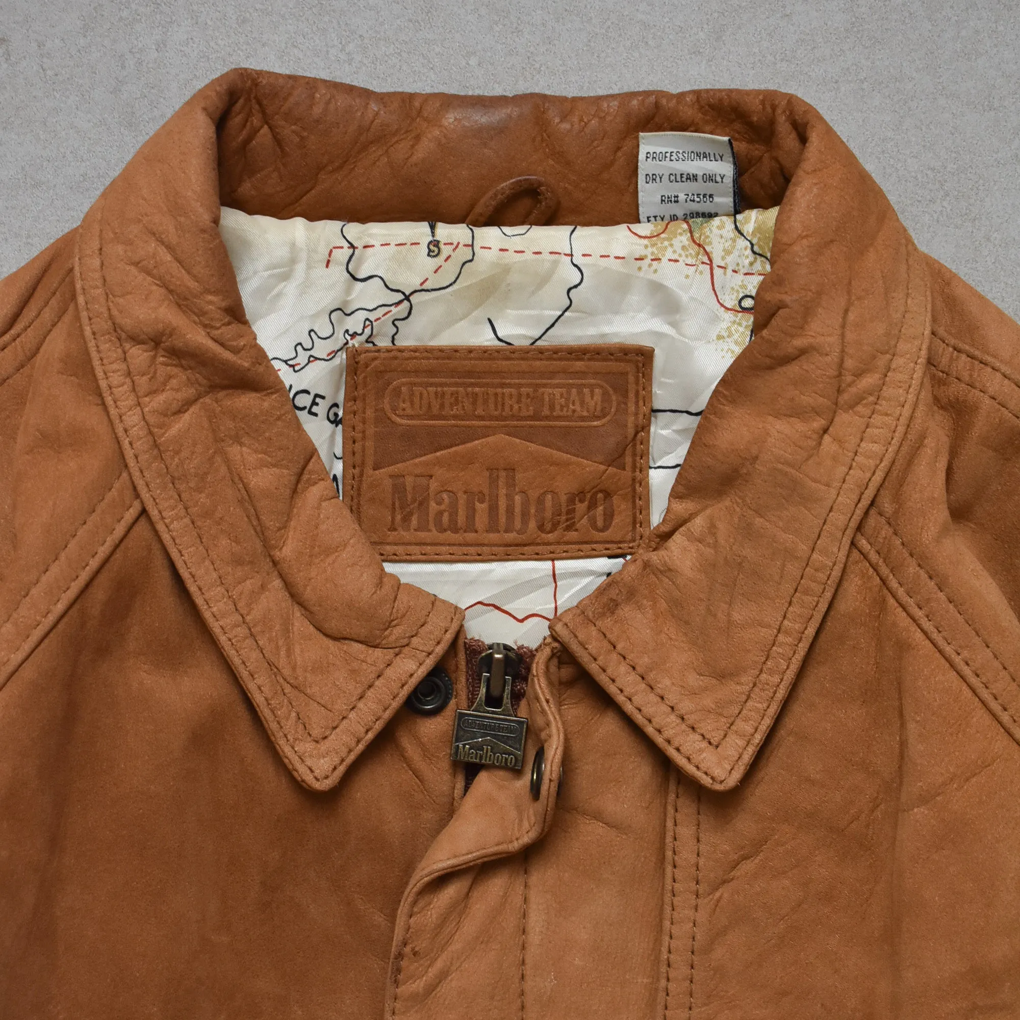 1990s Marlboro Leather Collared Tan Jacket - M