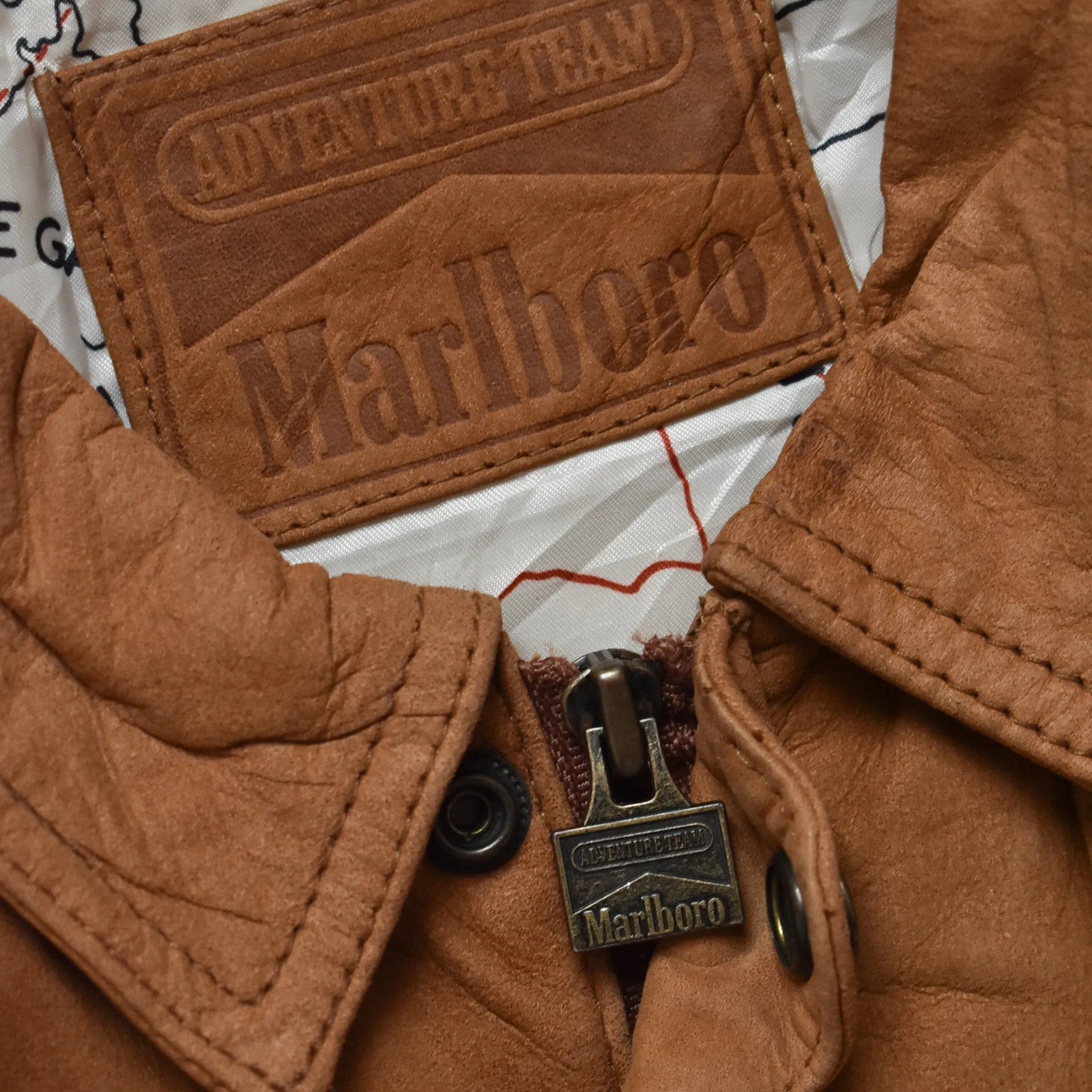 1990s Marlboro Leather Collared Tan Jacket - M