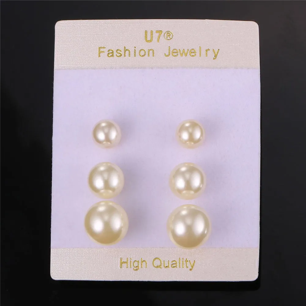 3 Pairs Pearl Stud Earrings Set Surgical Stainless Steel Ear Pin