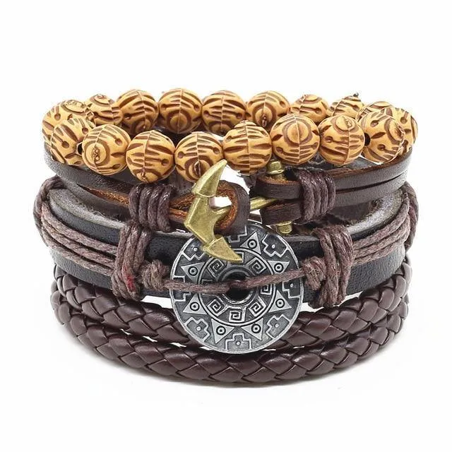 Four-in-One Bead Leather Bracelet Set