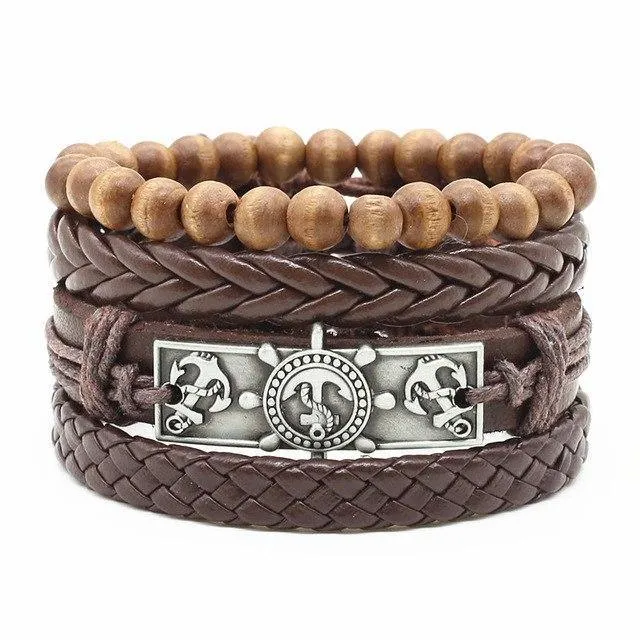 Four-in-One Bead Leather Bracelet Set