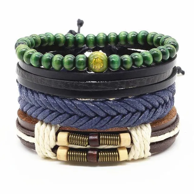 Four-in-One Bead Leather Bracelet Set