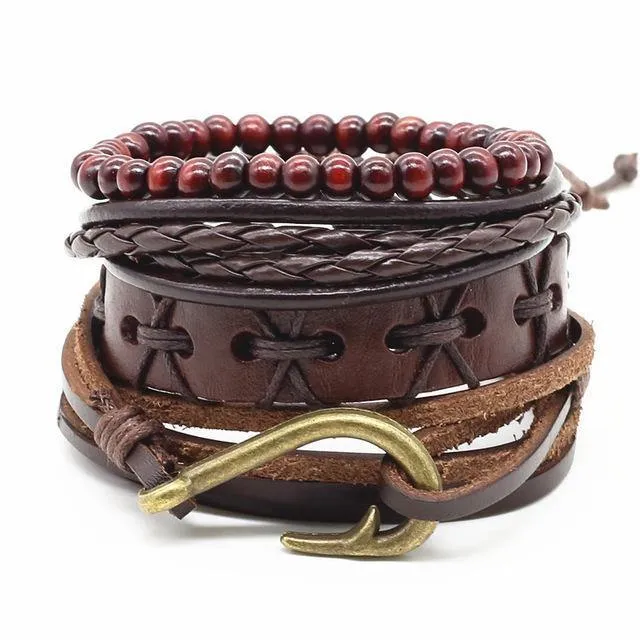 Four-in-One Bead Leather Bracelet Set