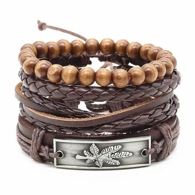 Four-in-One Bead Leather Bracelet Set