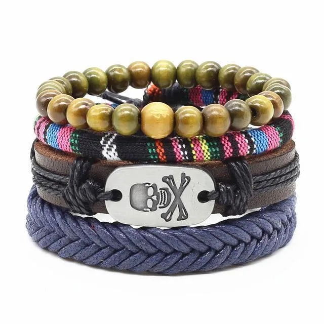 Four-in-One Bead Leather Bracelet Set