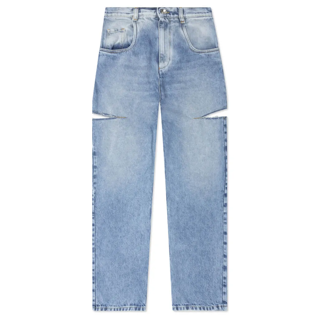 High Rise Baggy Cut Out Jeans with 5 Pockets in Blue